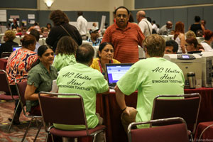 an Atlantic City family applies for assistance at the AC Unites Here resource center.