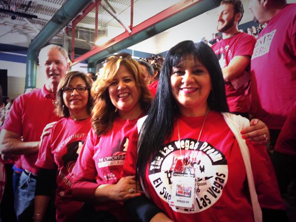 Members of UNITE HERE Culinary Union 226 in Las Vegas, along with union President D. Taylor, witness President Obama's announcement of executive action on immigration November 21, 2014.