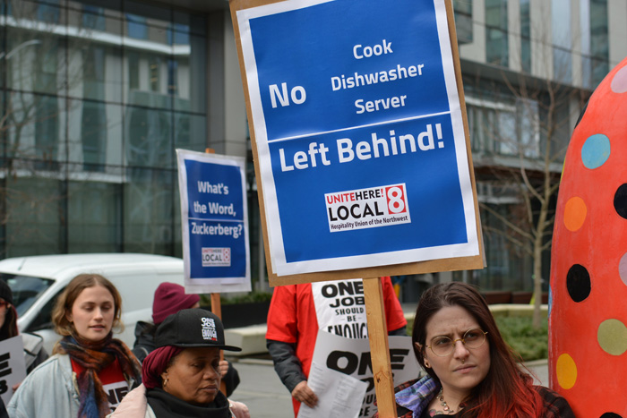 Food service workers protest outside Meta offices in Seattle : UNITE HERE!